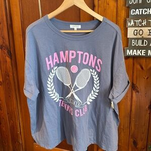 Hampton’s Tennis Club est 1978 Ultra Flirt Tee Sz 3X Short Sleeve Pink Gray NWT